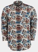Bos Bright Blue Casual hemd lange mouw big brown flowers 21642/v01