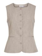 Vila Vivarone sl square neck long vest zand
