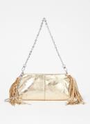 Maje Miss M clutch van leer met metallic finish en franjes