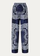 Sandro Orel high waist wide fit broek van satijn met paisley dessin