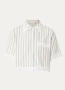 Sandro Cropped blouse in linnenblend met broderie