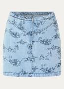 Neo Noir Gabani minirok van denim met bloemborduring