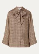 MUNTHE Lusty blouse met pied-de-poule dessin en strikkraag