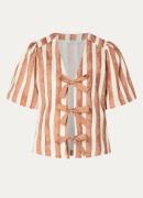 Summum Top in linnenblend met streepprint en gestrikt detail