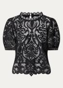 Summum Semi-transparante top van kant met pofmouw