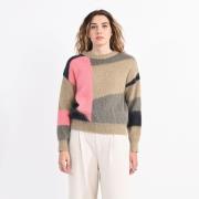 Trui met ronde hals, colorblock motief