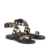 Leren sandalen met oogjes, enkelbandje