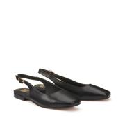 Ballerina's slingback in leer, platte hak