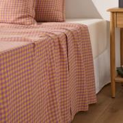 Plat laken in gewassen linnen, Acélie lavandel/oker