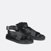 Sandalen met sleehak en teenstukje in leer, enkelbandje