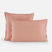 Kussensloop in gewassen linnen, Acélie lavandel/oker