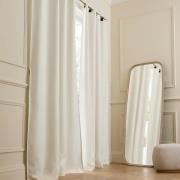 Verduisteringsgordijn van gewassen linnen, leren lussen, Private