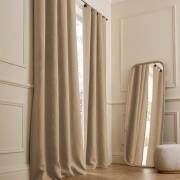 Verduisteringsgordijn van gewassen linnen, leren lussen, Private