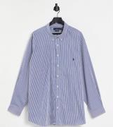 Polo Ralph Lauren Big & Tall player logo stripe poplin shirt in navy/w...
