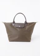 Longchamp Le Pliage Green handtas M met leren details