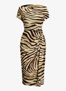 Ralph Lauren Off shoulder midi jurk met zebraprint en knoopdetail