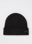 BOSS Fati ribgebreide muts van wol met logo