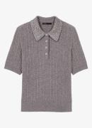 Maje Kabelgebreide trui van wol met polokraag en strass