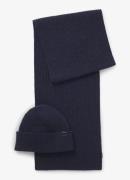 BOSS Ribgebreide muts en sjaal 180 x 30 cm met logo