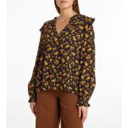 Blouse col v imprimé floral, manches longues