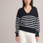 Pull col polo, rayé en fine maille
