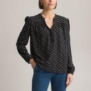 Blouse imprimée, détail dentelle, manches longues