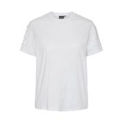 T-shirt col rond, perles aux manches