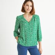 Blouse col V, imprimé floral, manches 3/4