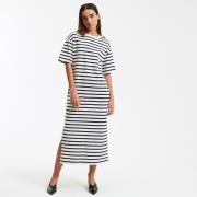 Robe longue jersey rayé boutonnage épaule