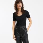 T-shirt col rond détails dentelle, manches courtes