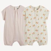 Lot de 2 combishorts, motifs rayures et fruits