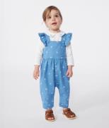 Salopette jambes longues, brodée fleurs, coton