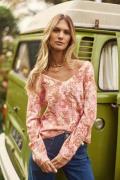 Pull col V imprimé floral, manches longues, MARGOT