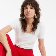 T-shirt col rond détails dentelle, manches courtes