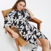 Robe chemise longue, manches aux coudes, imprimée