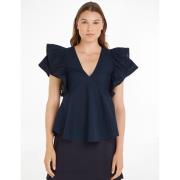 Blouse en coton bio col v, manches courtes