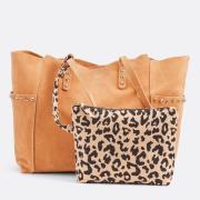 Sac cabas en cuir souple, pochette imprimé léopard
