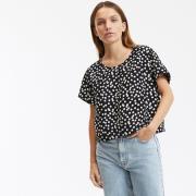 Top court col rond imprimé pois, manches courtes