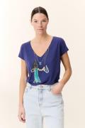 T-shirt brodé col V manches courtes TONTON FEATHER