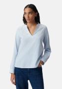 Blouse col V rayée et brodée, manches longues