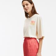 T-shirt col rond broderie poitrine manches courtes