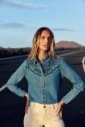 Chemisier en denim stone brodé, CLÉMENCE