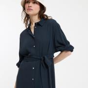 Robe-chemise en crépon, mi-longue, manches longues