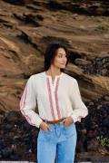 Blouse ample en coton à détails brodés, BRIELLE