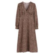 Robe longue col V, motif animalier