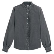 Chemise en denim col victorien, manches longues