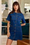 Robe courte, manches courtes en denim, RINDA